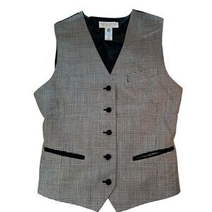 Valerie Stevens Women's Wool Buttoned Vest Sz. 16 Velvet Trim Academia Career